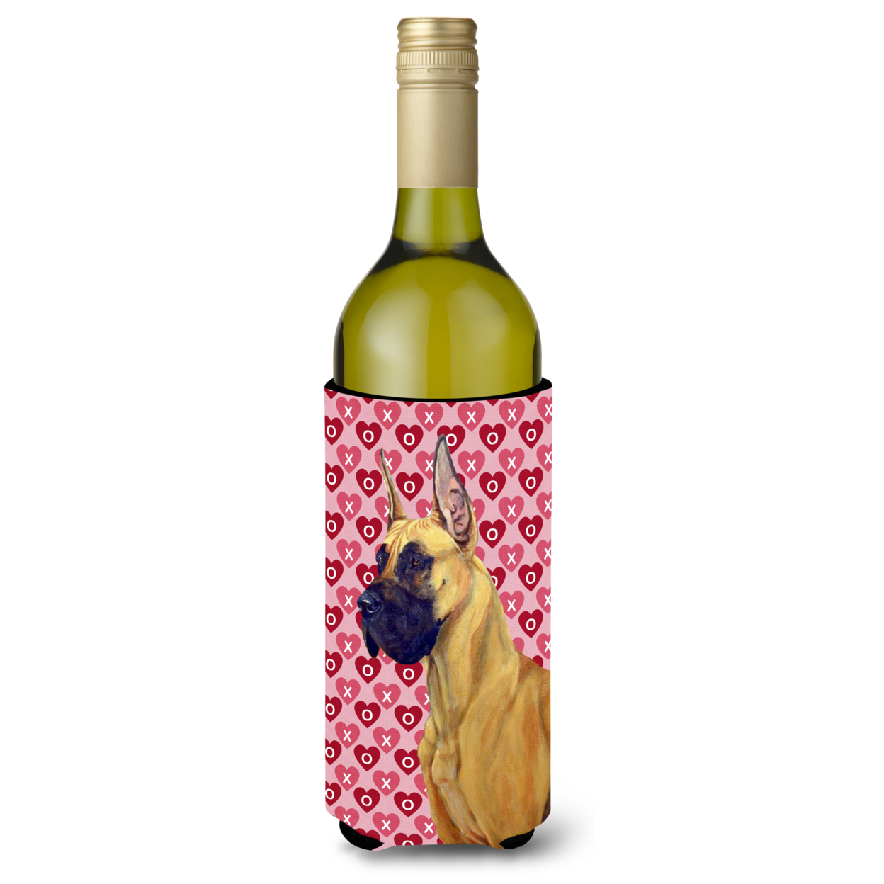 Great Dane Hearts Love and Valentines Day Portrait Wine Bottle Hugger