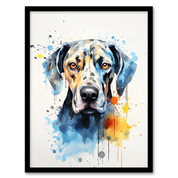 Great Dane Lovers Gift Watercolour Pet Portrait Painting Artwork Artwork Framed Wall Art Print A4