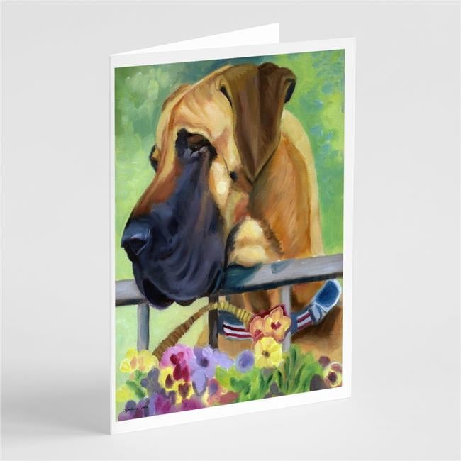 Great Dane Natural Ears Fawn in Flowers Greeting Cards & Envelopes - Pack of 8
