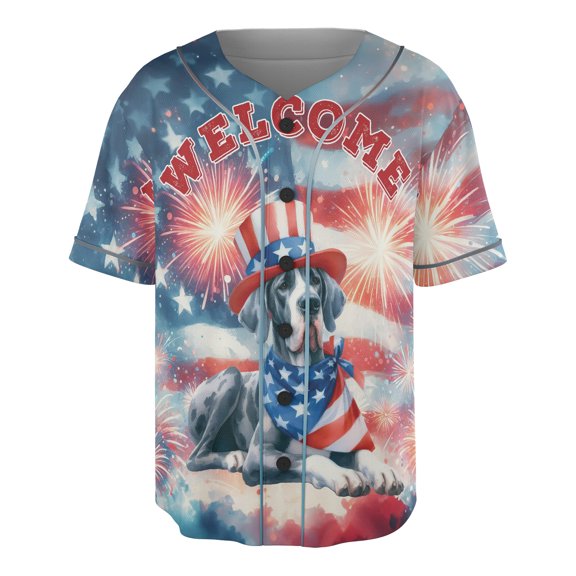 Great Dane Patriotic Welcome for 4Th of July Independence Day All Over Print 3D Baseball Shirt Danes Dog Lover Gifts Softball Sport - 00010