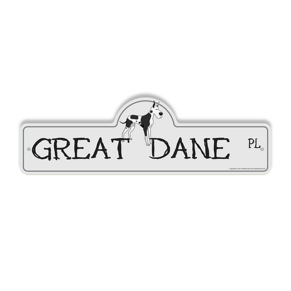 Great Dane Plastic Street Sign - 6 Inch X 18 Inch Gift Dog Breed Pet Large Gentle Loyal Family Decor Animal House Companion
