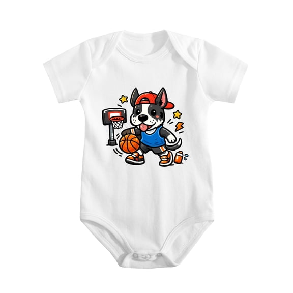 Great Dane Playing Street Basketball Baby Bodysuit, 100% Cotton Short Sleeve Snap Romper, 0-12 Months