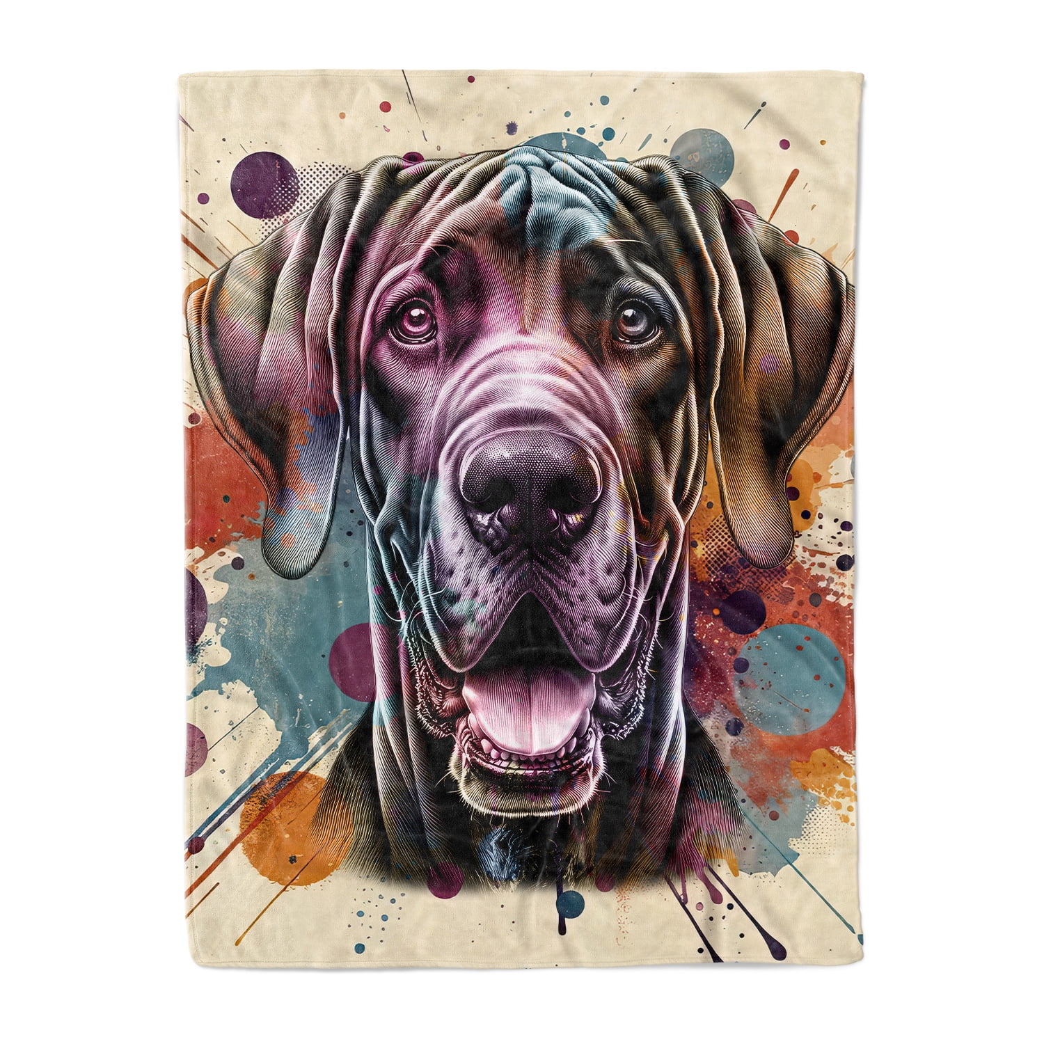 Great Dane Portrait Watercolor Vintage Retro Styles Cozy Fleece Blanket Great Dane Portrait Watercolor Vintage Retro Styles Cozy Fleece Blanket