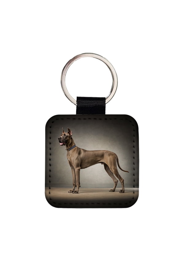 Great Dane Standing Photo Faux Leather Square Keychain