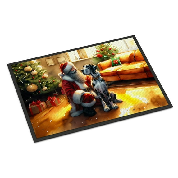 Great Dane and Santa Claus Doormat 27 in x 18 in