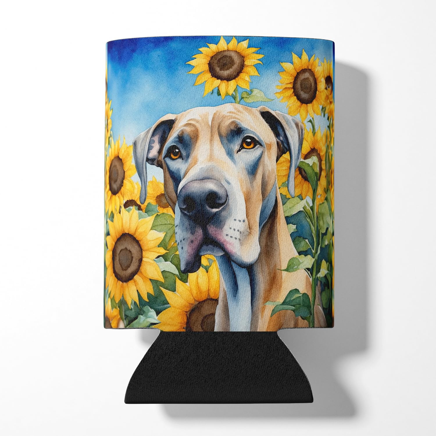 Great Dane in Sunflowers Can or Bottle Hugger 3 in x 5 in