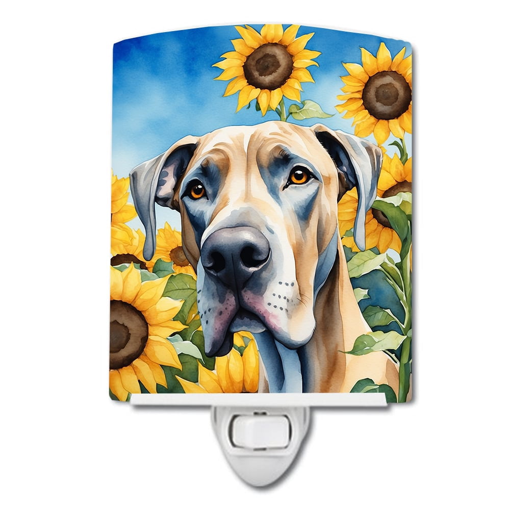 Great Dane in Sunflowers Ceramic Night Light 4 in x 6 in