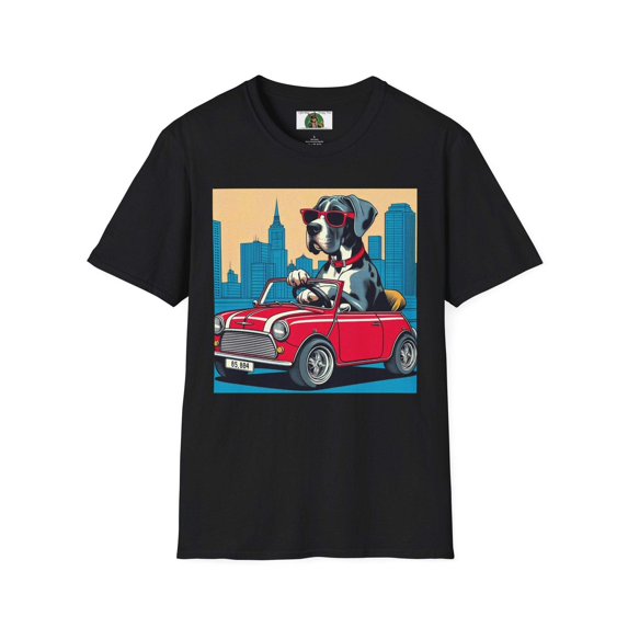Great Dane in a Wacky Little Car
