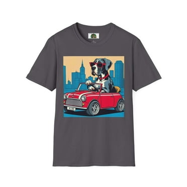 Great Dane in a Wacky Little Car