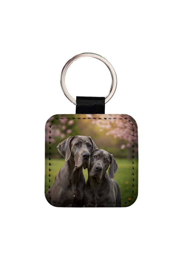 Great Danes In Love Friends Faux Leather Square Keychain