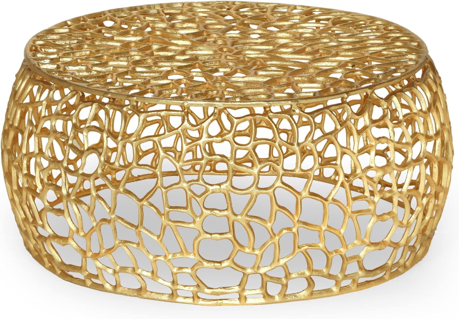 Round Gold Aluminum Mesh Modern Glam Coffee Table