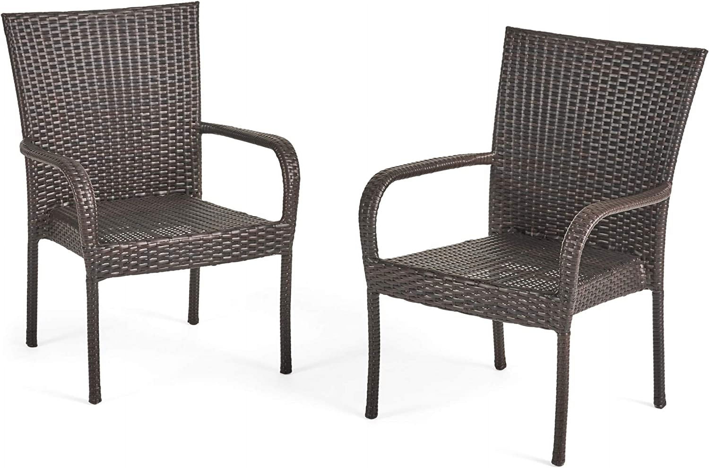 Great Deal Furniture Set of 2 Stackable Outdoor Brown Wicker Dining Chairs