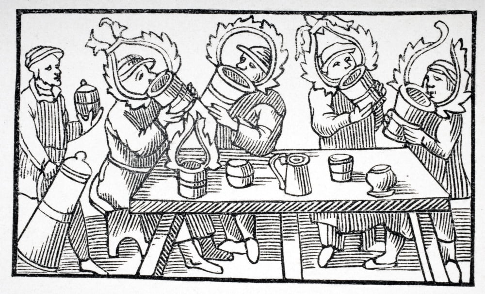 The Great Drinkers Of The North Facsimile Of Woodcut From Histoires Des Pays Septentrionaux By Olaus Magnus Circa 1560 Canvas Art - Ken Welsh Design Pics (36 x 22)