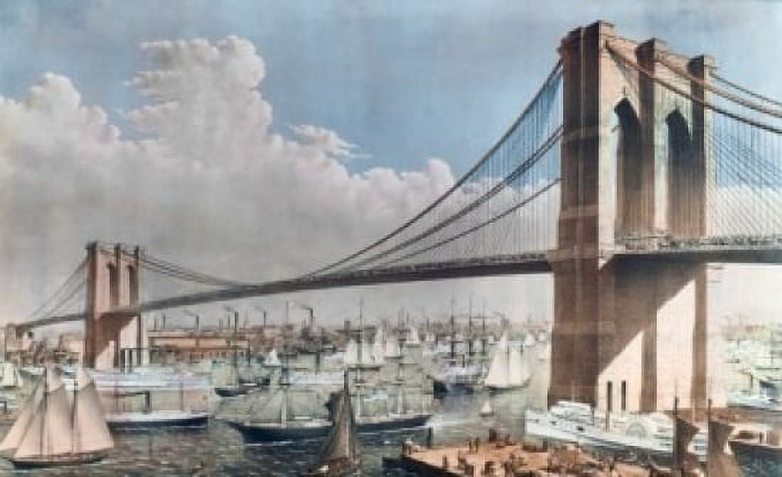 Great East River Suspension Bridge NYC Brooklyn 1883 Charles Parsons & Lyman Atwater Canvas Art - (18 x 24)