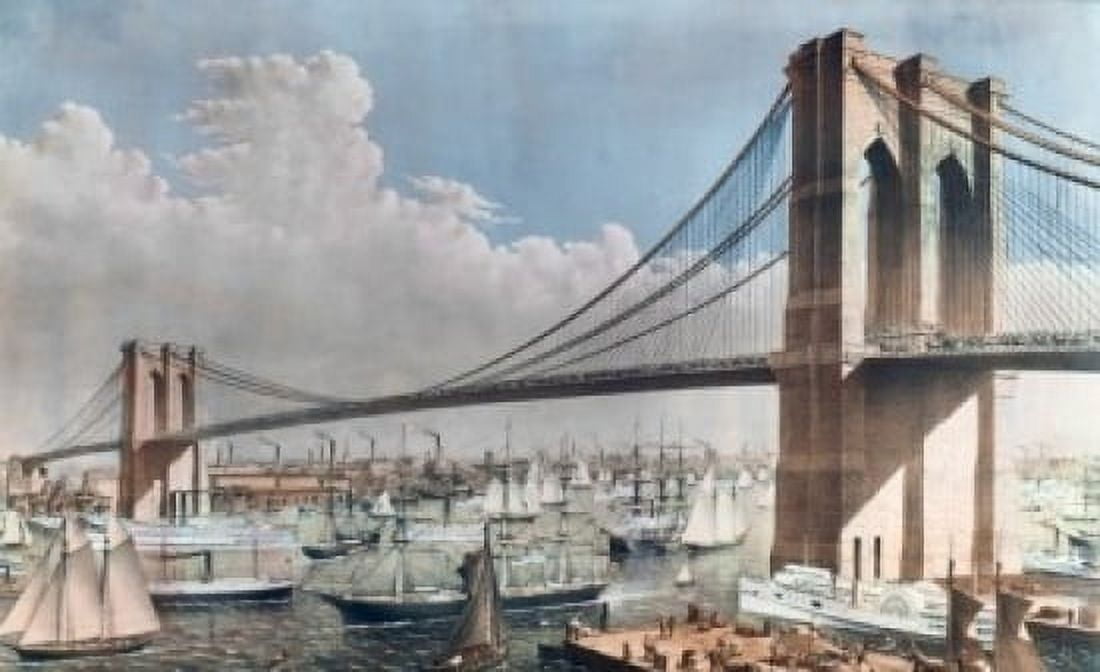 Great East River Suspension Bridge NYC Brooklyn 1883 Charles Parsons & Lyman Atwater Canvas Art - (24 x 36)