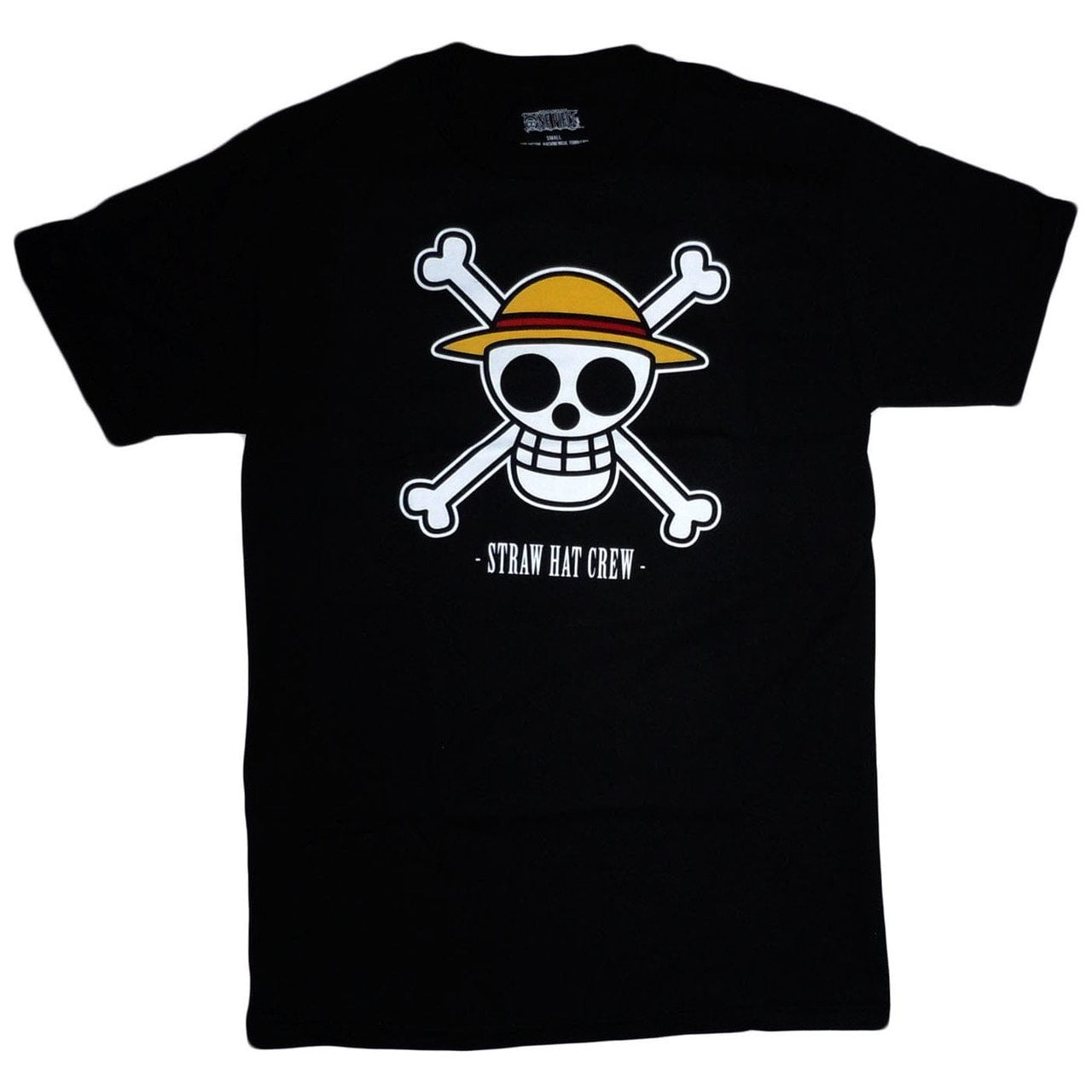 Great Eastern Entertainment Men’s One Piece Luffy's Jolly Roger Straw Hat Crew T-Shirt, Small, Black