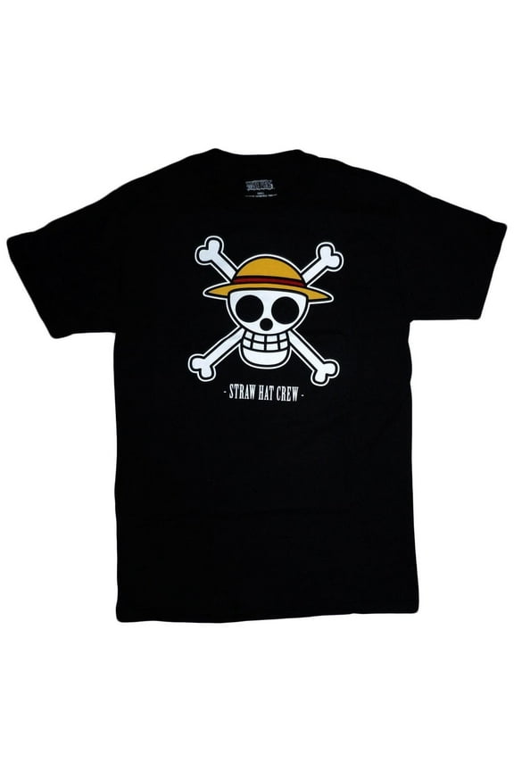 Great Eastern Entertainment Mens One Piece Luffy's Jolly Roger Straw Hat Crew T-Shirt, Small, Black