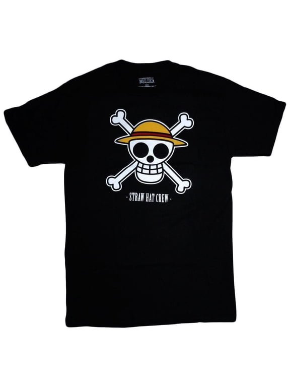 Great Eastern Entertainment Mens One Piece Luffy's Jolly Roger Straw Hat Crew T-Shirt, Small, Black