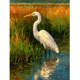 thumbnail image 1 of Great Egret Canvas Art, Rainfall Bird Painting, Elegant Serene Wildlife Home Wall Decor, 1 of 8
