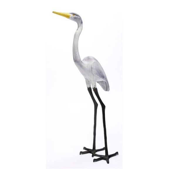 Great Egret Statue in Black- White- Yellow Alum