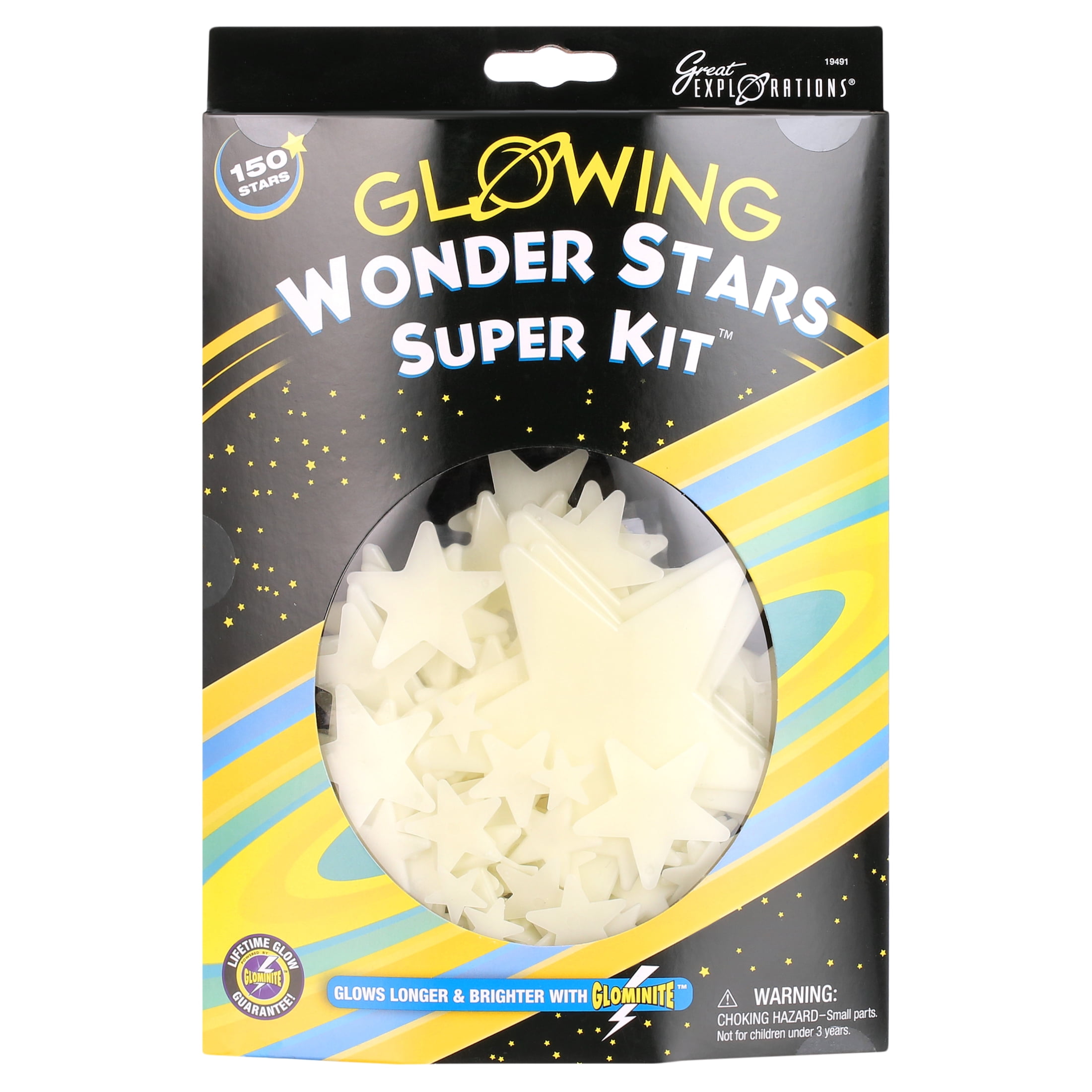 Great Explorations Wonder Stars Super Kit Glow In The Dark Ceiling Stars  150Piece In Sizes Reusable Adhesive Putty  Constellation Star Map  Lifetime Glow Guarantee Green