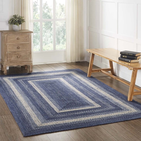 VHC Brands Great Falls Blue Rug with PVC Pad, Jute Blend, Rectangle, Blue White, 60x96 inches