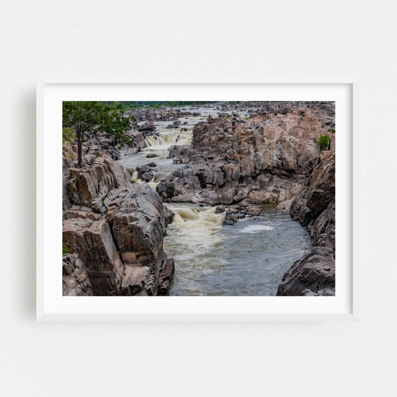 Great Falls Park in Spring - Great Falls Virginia Photography Waterfall Nature Landscape Scenic Wilderness White Framed Wall Art Print 6 x 8 inches