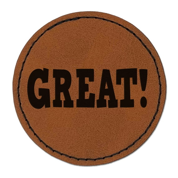 Great Fun Text 2.5" Faux Leather Round Engraved Iron-On Patch - Brown