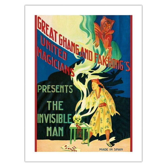 Great Ghang (Chang) and Fak-Hong’s United Magicians - Presents The Invisible Man - Vintage Theater Poster c.1940s - Bamboo Fine Art 290gsm Paper Print (Unframed) 18x24in