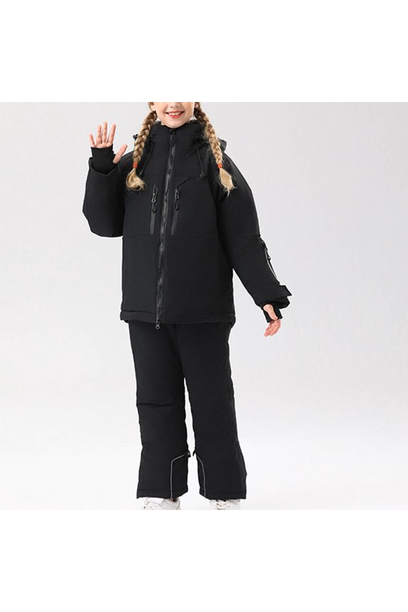 Great Gifts for Less Girls Boys 2 Piece Snowsuit Warm Insulated Ski Jacket & Snow Pants Set Children's Solid Color Ski Suit Windproof Warm Children's Solid Color Skiing Set Black 10 Years(12)
