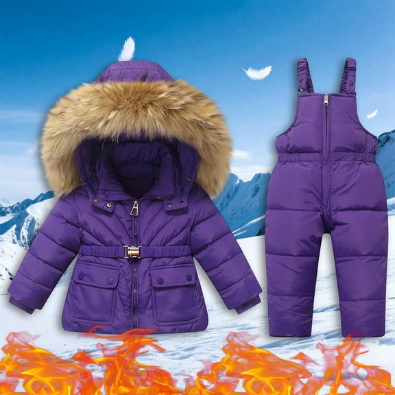 Great Gifts for Less Little Girls Winter 2-Piece Ski Snowsuit Set Boys And Girls Winter Fashion Outdoor Children's Hooded Thick Warm Printed Ski Suit Set Purple 5 Years
