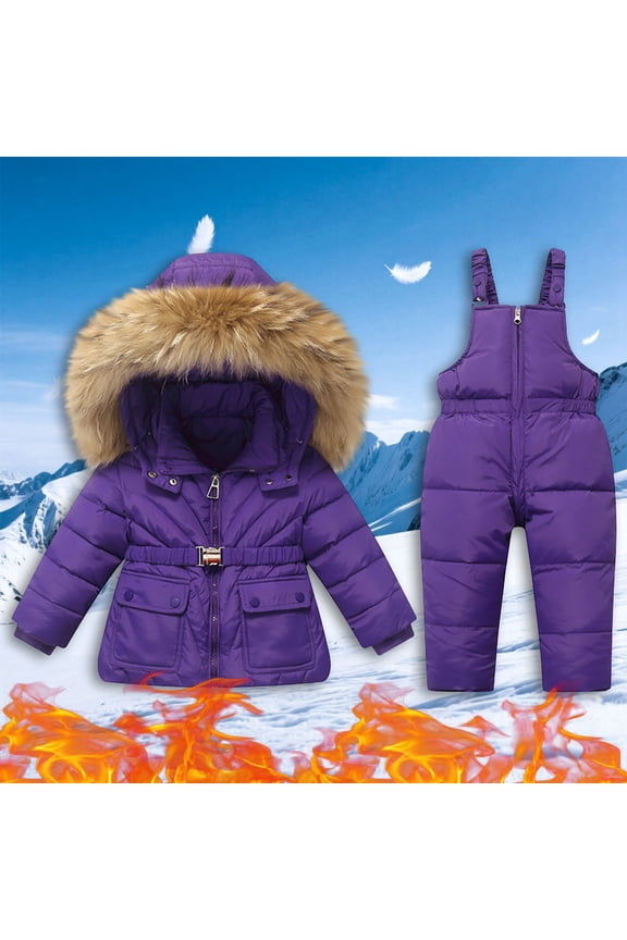 Great Gifts for Less Little Girls Winter 2-Piece Ski Snowsuit Set Boys And Girls Winter Fashion Outdoor Children's Hooded Thick Warm Printed Ski Suit Set Purple 5 Years