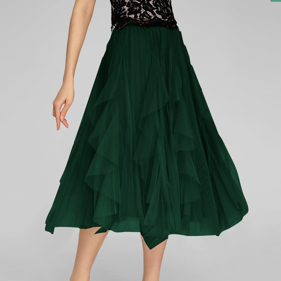 Great Gifts for Less Maxi Skirts for Women High Waisted Elastic Long Floral Skirt Ndbuld Women Casual Summer Large Solid Elastic Waist Flax A-line Ankle Skirt,Green,S