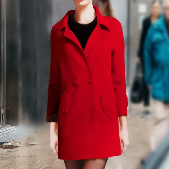 Great Gifts for Less Ofreoo Casual Women's Turndown Neck Winter Qutwear Pocket Gradient Solid Hoodless Regular Women's Long Sleeve Winter Coats for Women