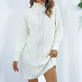 thumbnail image 1 of Great Gifts for Less Ofreoo Women's Solid Color Turtleneck Slim Long Sleeve Knitted Sweater Dress Long Sleeve Turndown Collar Knee-High Dress Fall Outfits for Women 2024, 1 of 9