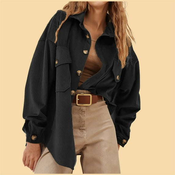 Great Gifts for Less Ofreoo Women's Winter Casual Fashion Lapel Solid Color Corduroy Irregular Cardigan Jacket Long Sleeve Coat Top Winter Coats for Women 2024