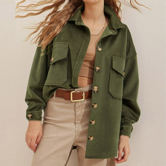 Great Gifts for Less Ofreoo Women's Winter Casual Fashion Lapel Solid Color Corduroy Irregular Cardigan Jacket Long Sleeve Coat Top Winter Coats for Women 2024