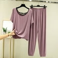 thumbnail image 1 of Great Gifts for Less Pajama Set for Women 2 Piece Lounge Set Women Fashion Loose Flash Short Sleeve T-shirt High Waist Shorts Two-piece Home Casual Pajamas Suit Ndbuld Purple XL, 1 of 3