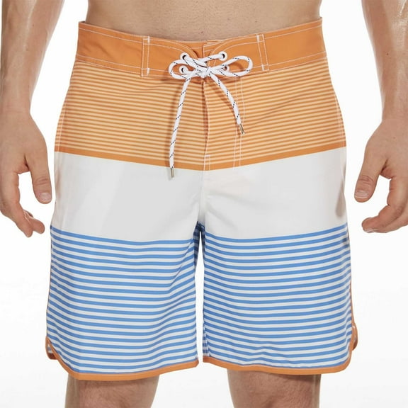 Great Gifts for Less Men Swim Shorts Swim Shorts Men Ndbuld Man Stripe Casual Sports Multi-Pocket Drawstring Swim Shorts Beach-Pants Blue XL