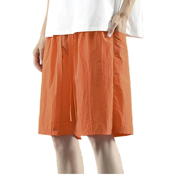 Great Gifts for Less Ndbuld Men's Athletic Short Summer Men's Ice Silk Quick Drying Shorts Men's Summer Solid Color Casual Sports Capris,Orange,M