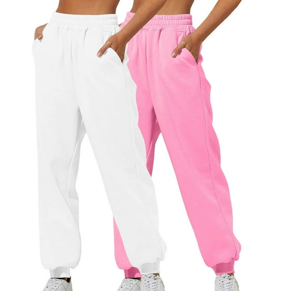 Great Gifts for Less Ofreoo 2PC Women Solid Color Elastic Waist Sports Casual Pants With Side Pockets Back Pocket