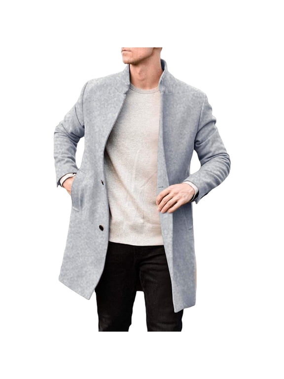 Great Gifts for Less Ofreoo Coat for Men Solid Color Long Sleeved Hooded Breasted Pocket Lapel Woolen Jacket