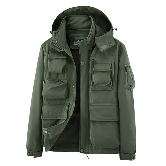 Great Gifts for Less Ofreoo Men's Fashion Casual Solid Color Zipper Pockets Long Sleeve Hooded Casual Outwear Waterproof Jackets for Men