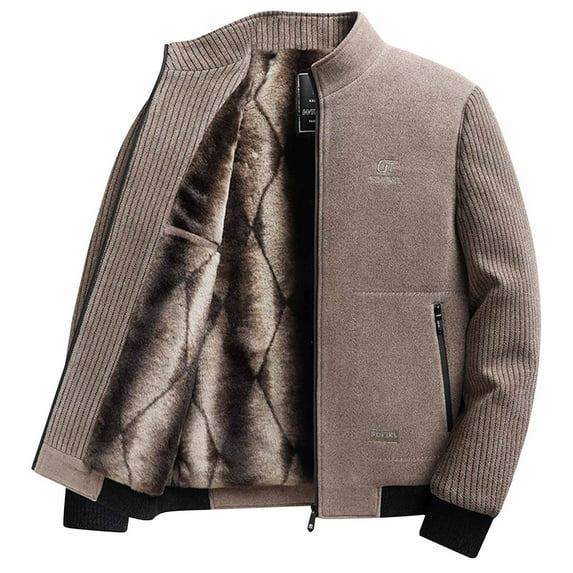 Great Gifts for Less Ofreoo Men's Winter Coats Thick Velvet Warm Long Sleeved Hooded Stand Up Collar Casual Jacket