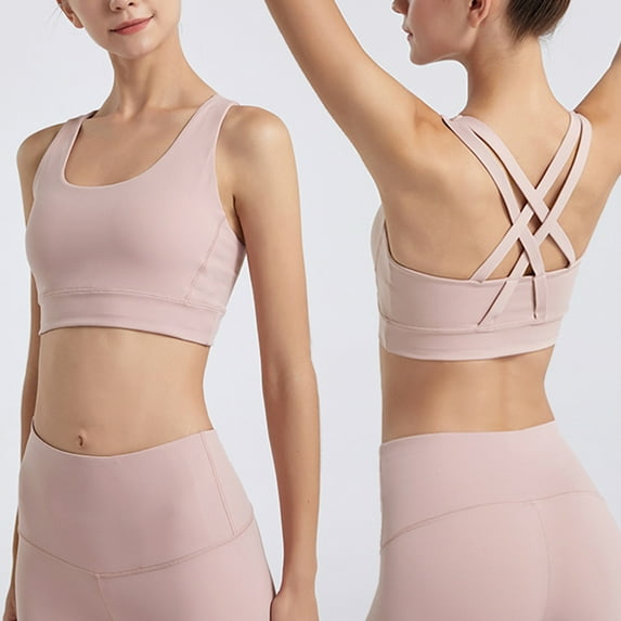 Great Gifts for Less Ofreoo Sports Bras for Women Solid Color Overlapping Shoulder Straps Sport Underwear Without Steel Rim