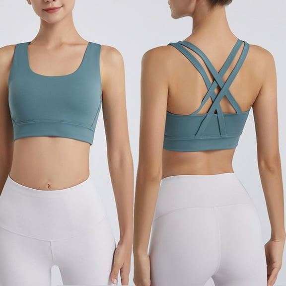 Great Gifts for Less Ofreoo Sports Bras for Women Solid Color Overlapping Shoulder Straps Sport Underwear Without Steel Rim