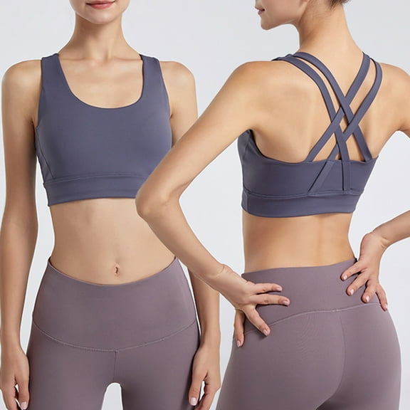 Great Gifts for Less Ofreoo Sports Bras for Women Solid Color Overlapping Shoulder Straps Sport Underwear Without Steel Rim