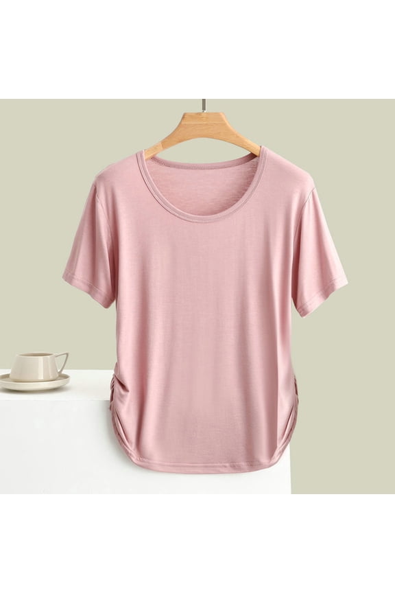 Great Gifts for Less Ofreoo Tops for Women Round Neck Casual Summer Short Sleeve High Low Loose T Shirt Basic Tees
