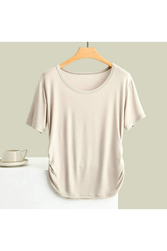 Great Gifts for Less Ofreoo Tops for Women Round Neck Casual Summer Short Sleeve High Low Loose T Shirt Basic Tees