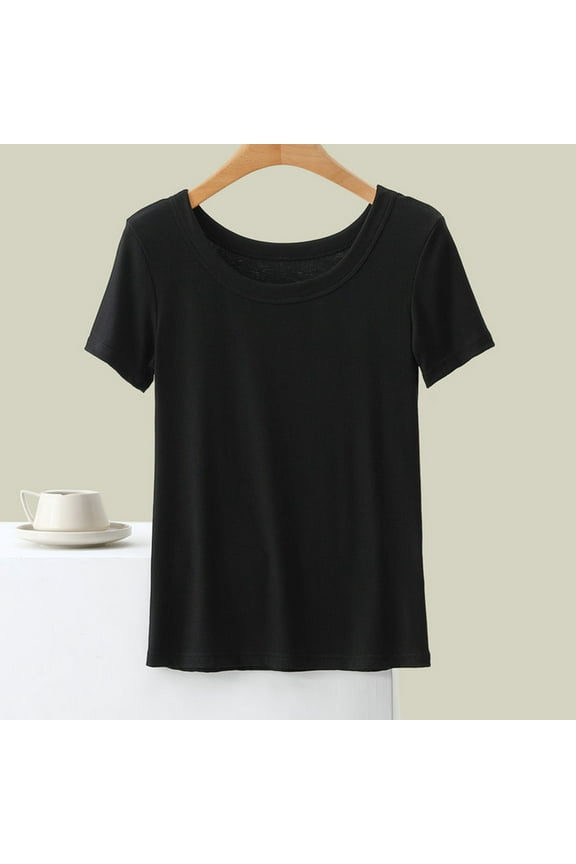 Great Gifts for Less Ofreoo Tops for Women Round Neck Casual Summer Short Sleeve High Low Loose T Shirt Basic Tees